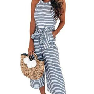 Striped Jumpsuit Size Small, Blue